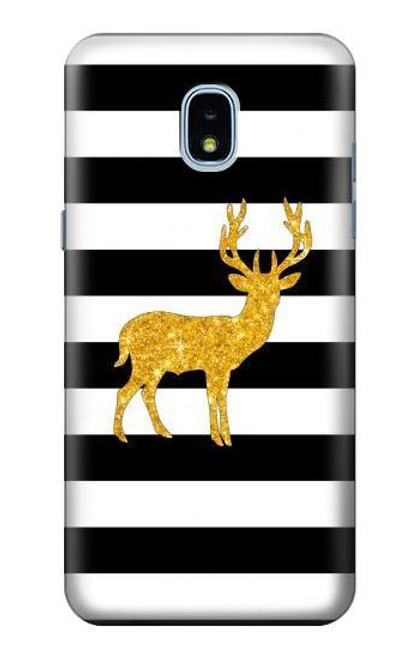S2794 Black and White Striped Deer Gold Sparkles Case For Samsung Galaxy J3 (2018), J3 Star, J3 V 3rd Gen, J3 Orbit, J3 Achieve, Express Prime 3, Amp Prime 3