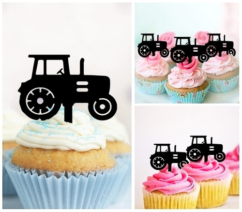 TA0754 Farm Tractor Silhouette Party Wedding Birthday Acrylic Cupcake Toppers Decor 10 pcs