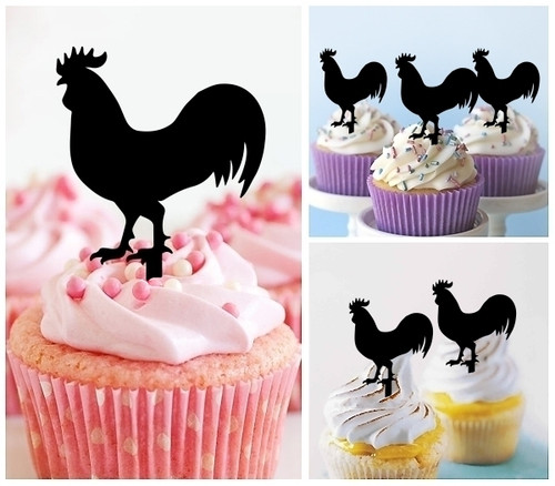 TA0819 Combed Rooster Silhouette Party Wedding Birthday Acrylic Cupcake Toppers Decor 10 pcs