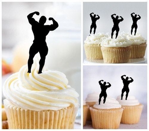 TA0955 Fitness Male Silhouette Party Wedding Birthday Acrylic Cupcake Toppers Decor 10 pcs