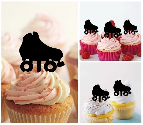 TA0962 Roller Skate Silhouette Party Wedding Birthday Acrylic Cupcake Toppers Decor 10 pcs
