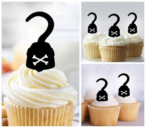 TA0975 Hook Pirate Captain Silhouette Party Wedding Birthday Acrylic Cupcake Toppers Decor 10 pcs