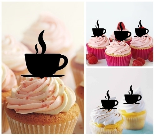 TA0980 Coffee Cup Silhouette Party Wedding Birthday Acrylic Cupcake Toppers Decor 10 pcs
