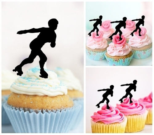 TA0994 Female Skating Sport Girl Silhouette Party Wedding Birthday Acrylic Cupcake Toppers Decor 10 pcs