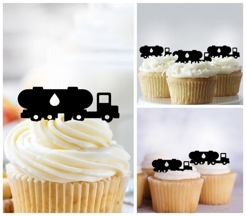 TA0995 Fuel Oil Delivery Truck Silhouette Party Wedding Birthday Acrylic Cupcake Toppers Decor 10 pcs