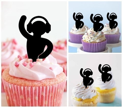 TA0999 Disc Jockey DJ Remix Silhouette Party Wedding Birthday Acrylic Cupcake Toppers Decor 10 pcs