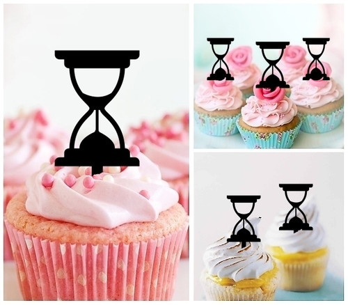TA1003 Sand Clock Timer Silhouette Party Wedding Birthday Acrylic Cupcake Toppers Decor 10 pcs