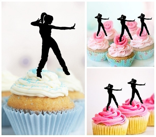 TA1004 Street Dance Hip Hop Female Silhouette Party Wedding Birthday Acrylic Cupcake Toppers Decor 10 pcs