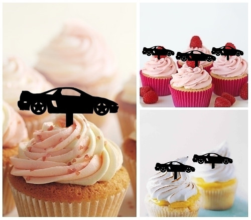 TA1010 Racing Car Silhouette Party Wedding Birthday Acrylic Cupcake Toppers Decor 10 pcs