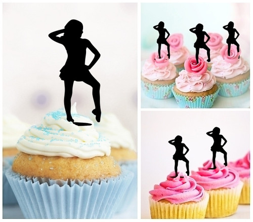 TA1011 Girl Dancing Silhouette Party Wedding Birthday Acrylic Cupcake Toppers Decor 10 pcs