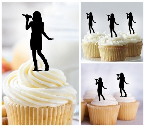 TA1015 Girl Music Singer Silhouette Party Wedding Birthday Acrylic Cupcake Toppers Decor 10 pcs