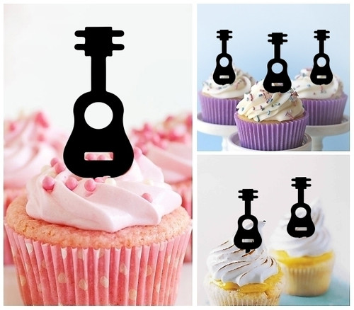 TA1019 Chordophone Silhouette Party Wedding Birthday Acrylic Cupcake Toppers Decor 10 pcs