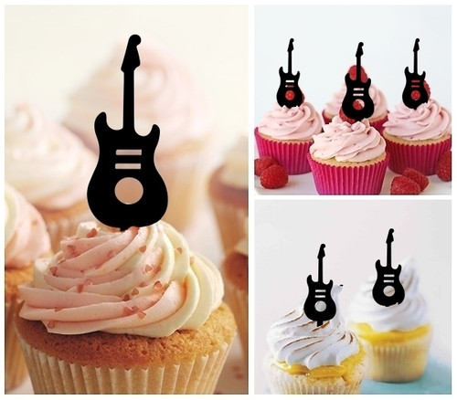 TA1020 Electric Guitar Solo Silhouette Party Wedding Birthday Acrylic Cupcake Toppers Decor 10 pcs