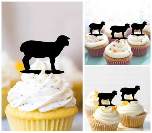 TA1026 Sheep Animal Barn Yard Farm Silhouette Party Wedding Birthday Acrylic Cupcake Toppers Decor 10 pcs