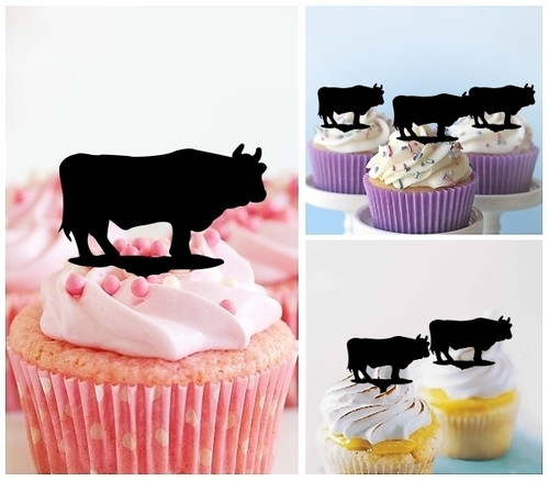 TA1029 Cow Barn Yard Animal Farm Silhouette Party Wedding Birthday Acrylic Cupcake Toppers Decor 10 pcs