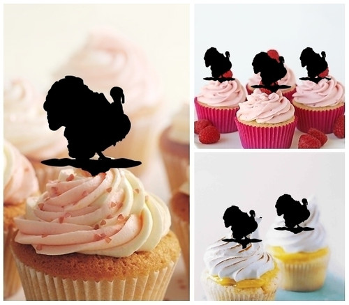 TA1030 Turkey Barn Yard Animal Farm Silhouette Party Wedding Birthday Acrylic Cupcake Toppers Decor 10 pcs