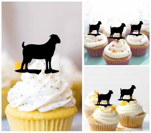 TA1036 Goat Barn Yard Animal Farm Silhouette Party Wedding Birthday Acrylic Cupcake Toppers Decor 10 pcs