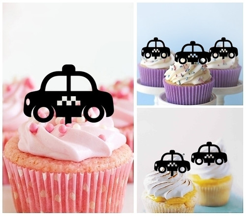TA1039 Taxi Car Silhouette Party Wedding Birthday Acrylic Cupcake Toppers Decor 10 pcs