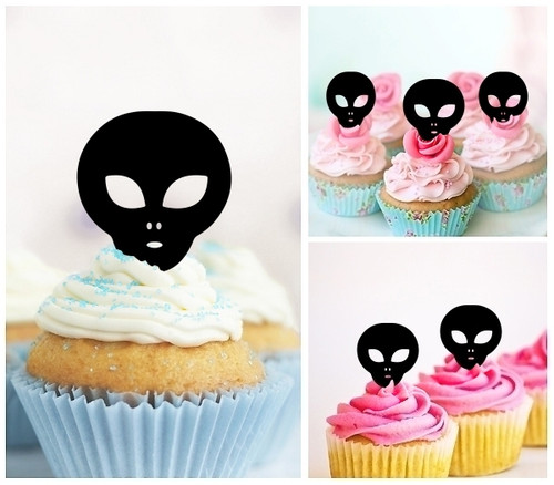 TA1041 Alien Head Silhouette Party Wedding Birthday Acrylic Cupcake Toppers Decor 10 pcs