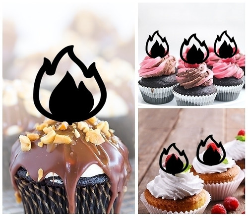 TA1047 Fire Silhouette Party Wedding Birthday Acrylic Cupcake Toppers Decor 10 pcs