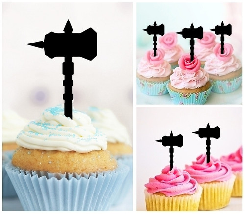 TA1051 Hammer Weapon Silhouette Party Wedding Birthday Acrylic Cupcake Toppers Decor 10 pcs