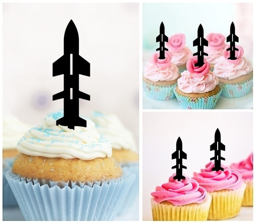 TA1054 Missile Bomb Weapon Silhouette Party Wedding Birthday Acrylic Cupcake Toppers Decor 10 pcs