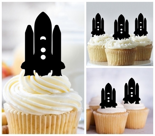 TA1055 Space Shuttle Silhouette Party Wedding Birthday Acrylic Cupcake Toppers Decor 10 pcs