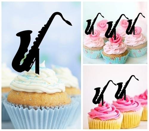 TA1068 Tenor Alto Saxophone Music Instrument Silhouette Party Wedding Birthday Acrylic Cupcake Toppers Decor 10 pcs
