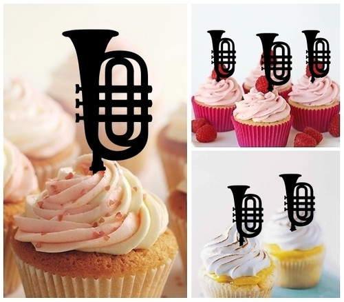 TA1070 Cornet Music Instrument Silhouette Party Wedding Birthday Acrylic Cupcake Toppers Decor 10 pcs