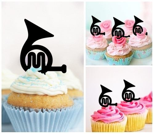 TA1071 French Horn Music Instrument Silhouette Party Wedding Birthday Acrylic Cupcake Toppers Decor 10 pcs