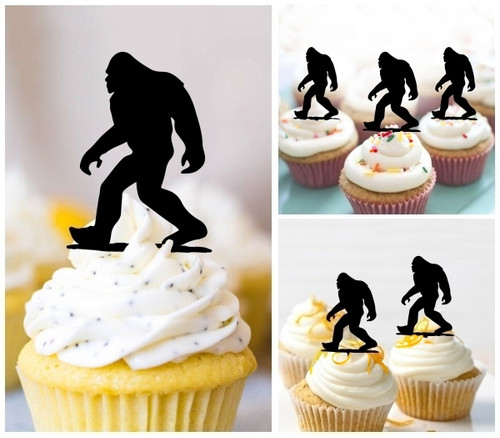 TA1106 Bigfoot Walking Silhouette Party Wedding Birthday Acrylic Cupcake Toppers Decor 10 pcs