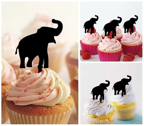 TA1110 Baby Elephant Silhouette Party Wedding Birthday Acrylic Cupcake Toppers Decor 10 pcs