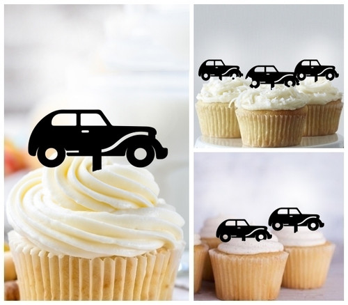 TA1145 Vintage Old Car Silhouette Party Wedding Birthday Acrylic Cupcake Toppers Decor 10 pcs