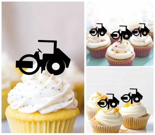 TA1166 Construction Vehicle Silhouette Party Wedding Birthday Acrylic Cupcake Toppers Decor 10 pcs