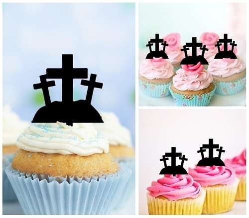 TA1168 Tombstone Graveyard Silhouette Party Wedding Birthday Acrylic Cupcake Toppers Decor 10 pcs