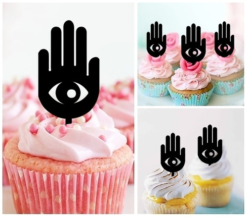 TA1193 Hamsa Hand Silhouette Party Wedding Birthday Acrylic Cupcake Toppers Decor 10 pcs