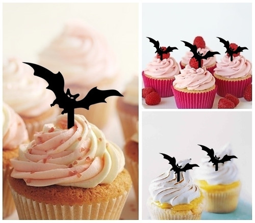 TA1200 Flying Bat Silhouette Party Wedding Birthday Acrylic Cupcake Toppers Decor 10 pcs