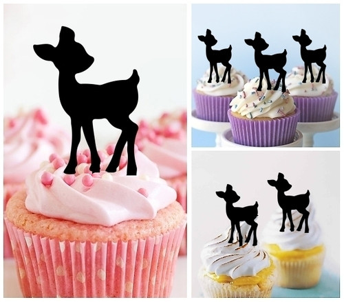 TA1209 Baby Deer Silhouette Party Wedding Birthday Acrylic Cupcake Toppers Decor 10 pcs