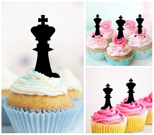 TA1221 King Chess Silhouette Party Wedding Birthday Acrylic Cupcake Toppers Decor 10 pcs