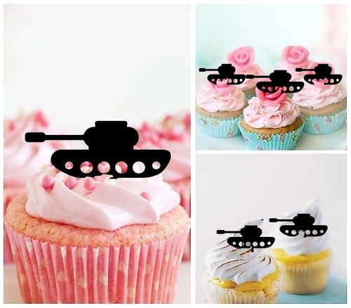 TA1233 Tank Military Silhouette Party Wedding Birthday Acrylic Cupcake Toppers Decor 10 pcs