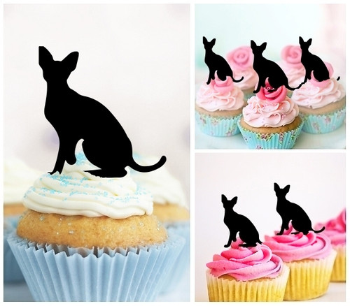 TA1234 Cornish Rex Cat Silhouette Party Wedding Birthday Acrylic Cupcake Toppers Decor 10 pcs