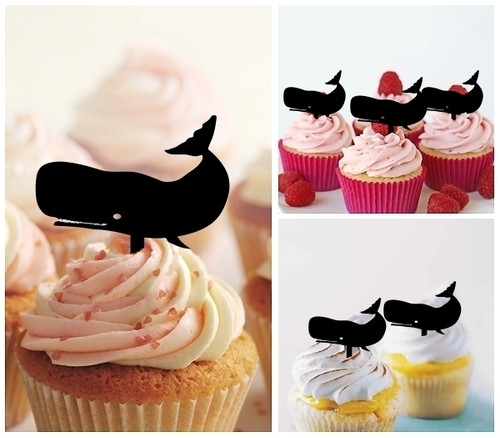 TA1240 Sperm Whale Silhouette Party Wedding Birthday Acrylic Cupcake Toppers Decor 10 pcs