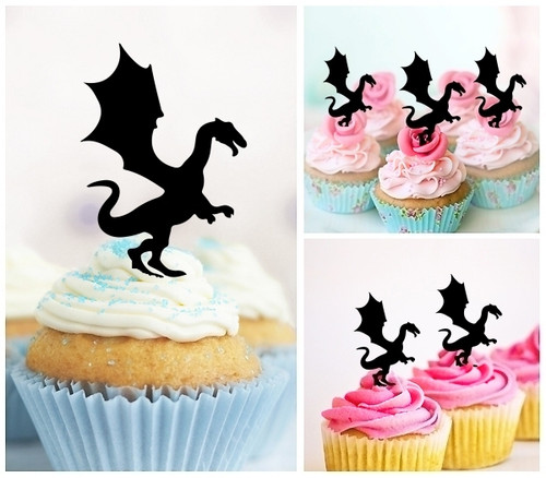 TA1264 Standing Dragon Silhouette Party Wedding Birthday Acrylic Cupcake Toppers Decor 10 pcs