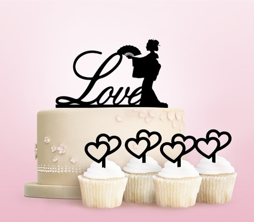 TC0218 Love Kimono Geisha Party Wedding Birthday Acrylic Cake Topper Cupcake Toppers Decor Set 11 pcs