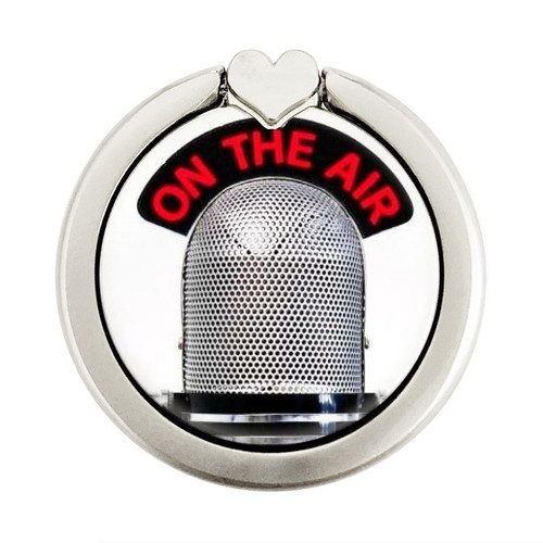S2381 Vintage Radio Microphone On The Air Graphic Ring Holder and Pop Up Grip