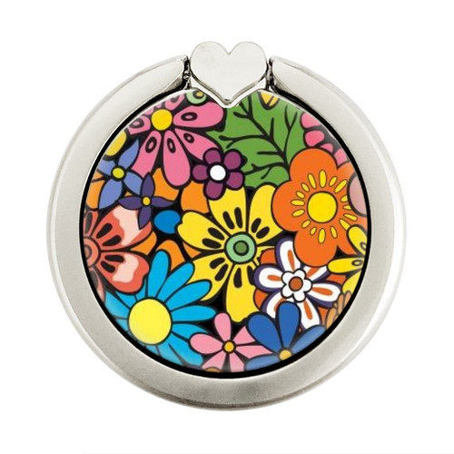 S3281 Colorful Hippie Flowers Pattern Graphic Ring Holder and Pop Up Grip