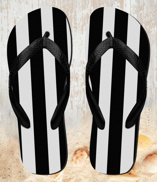 FA0212 Black and White Vertical Stripes Beach Slippers Sandals Flip Flops Unisex