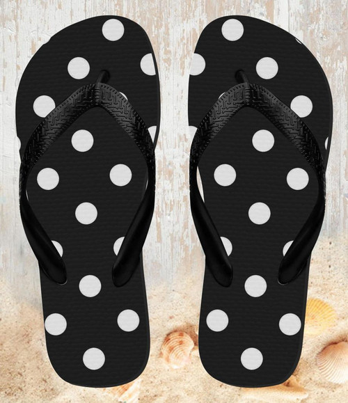 FA0213 Black Polka Dots Beach Slippers Sandals Flip Flops Unisex