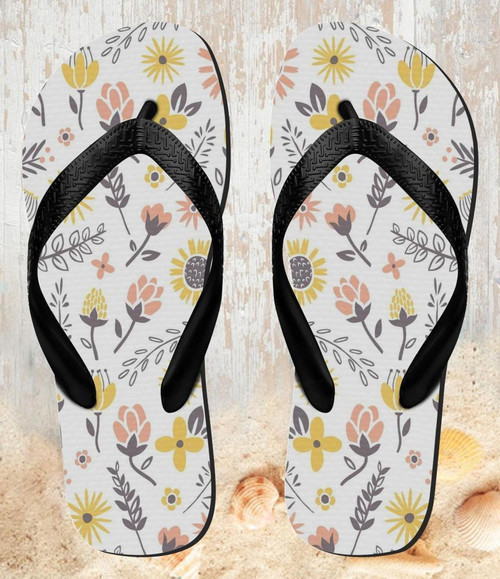 FA0228 Pastel Flowers Pattern Beach Slippers Sandals Flip Flops Unisex