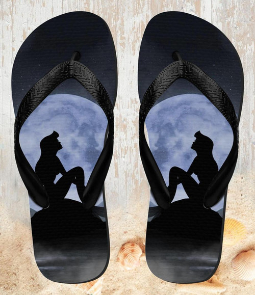 FA0309 Mermaid Silhouette Moon Night Beach Slippers Sandals Flip Flops Unisex